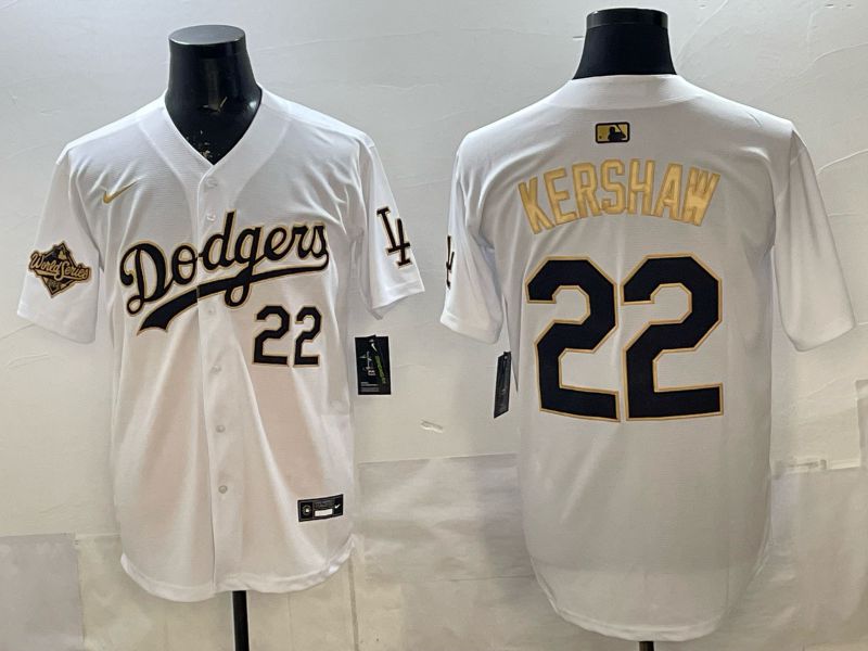 Men Los Angeles Dodgers #22 Kershaw White Gold Game 2026 Nike MLB Jersey 004